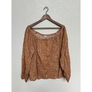 NEW ANA boho floral off shoulder blouse long sleeve womens 1x fall brown hippie